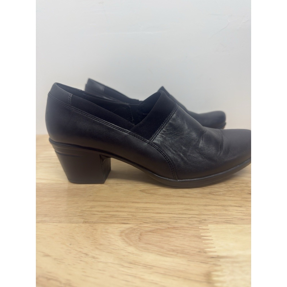 Clarks Collection Emslie Summit Size 8.5 Black Leather Block-Heel Pump Womens #1